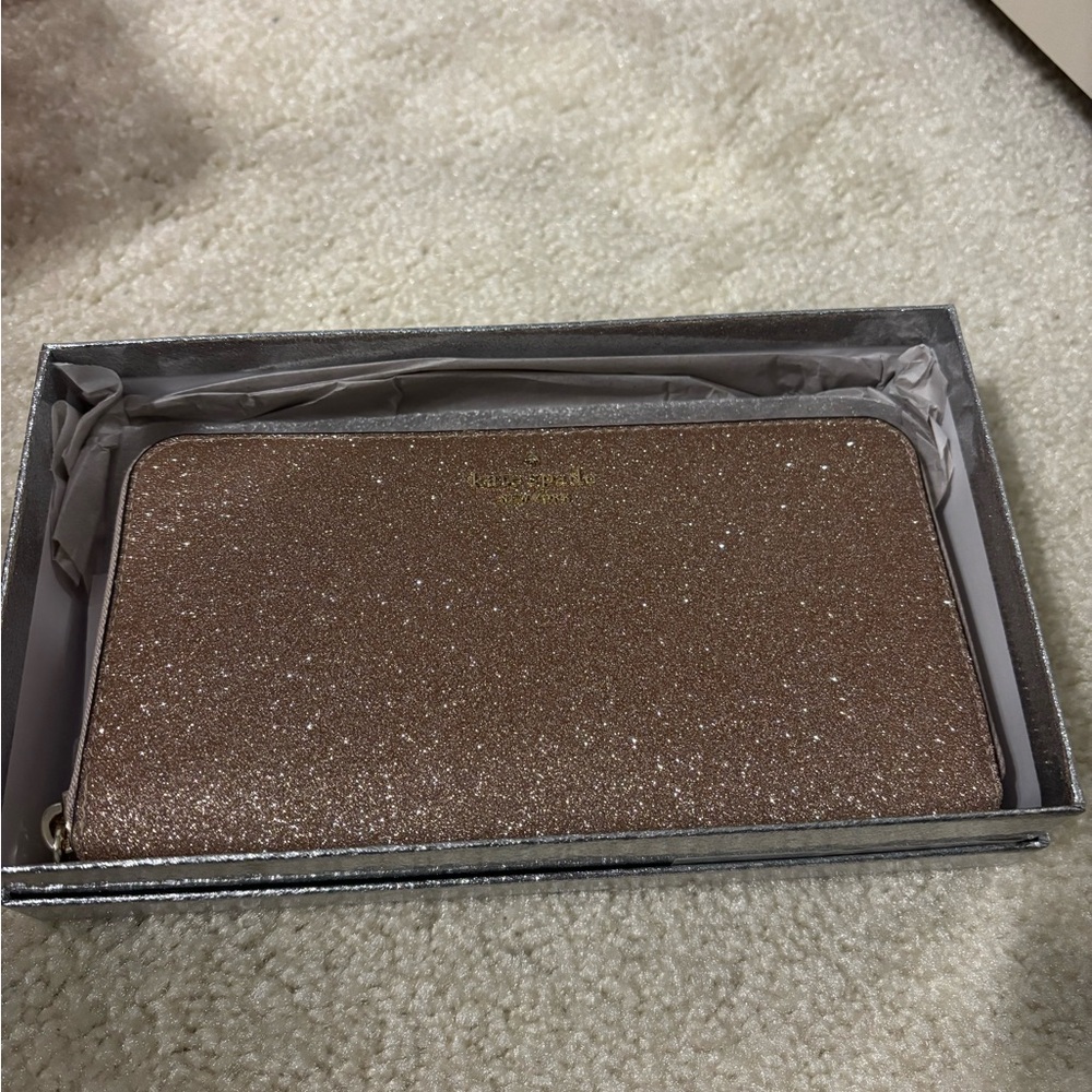 Kate Spade Glitter Wallet in Bronze